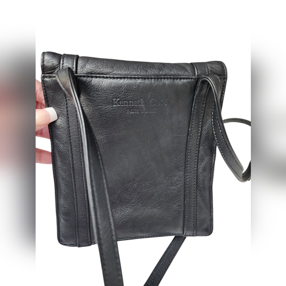 KENNETH COLE NEW YORK Soft Black Leather Silver Buckle Crossbody Bag EUC - Picture 2 of 16
